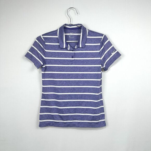 Nike Women's Polo Shirt Striped Collar Short Sleeve  Dri Fit Sz XS - Picture 1 of 4
